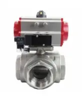 Кран шаровой DN.ru BV3232P(4pc)-SP-3WL-T-ISO-H Ду100 Ру40 стандартнопроходной L-тип, трехходовой, нержавеющая сталь SS316, внутренняя резьба, уплотнение - PTFE, с пн.приводом DN.ru PA-DA-083 c пн.распределителем DN.ru 4M310-08 AC220V
