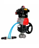 Кран шаровой DN.ru BV3232P(4pc)-SP-3WT-T-ISO-H WDVF Ду25 Ру63 стандартнопроходной, 3-ходовой Т-тип, внутренняя резьба, с пневмоприводом PA-DA-065, пневмораспределителем 4V320-08 AC220V, БКВ APL-410N EX и ручным дублером MON1-250-T26-ISO