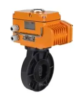 Затвор дисковый поворотный DN.ru WBV4242E-2W-Fb-ISO Дн80 Ру10 межфланцевый, корпус - НПВХ, диск - НПВХ, уплотнение - EPDM, с электроприводом DN.ru QT-N-003EM-O1-220VAC-У1