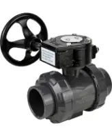 Кран шаровой DN.ru BV4242E-FP-GRM-ISO Дн50 Ру10 полнопроходной, корпус - НПВХ, шар - НПВХ, уплотнение - EPDM, с редуктором DN.ru RDN RQN2-150Z-T24