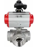 Кран шаровой DN.ru BV3232P(4pc)-SP-3WL-T-ISO-H Ду15 Ру63 стандартнопроходной трехходовой L-тип, нерж. сталь SS316, внутренняя резьба, уплотнение - PTFE, с пневмоприводом PA-DA-52 и блоком концевых выключателей APL-210N