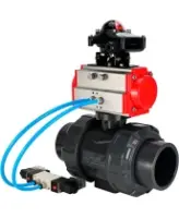 Кран шаровой DN.ru BV4242E-FP-GRM-ISO Дн50 Ру10 полнопроходной, корпус - НПВХ, шар - НПВХ, уплотнение - EPDM, с пневмоприводом PA-DA-052, пневмораспределителем 4V320-10 AC220V и БКВ APL-210N