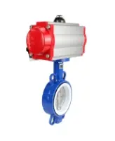 Затвор дисковый поворотный DN.ru WBV3432P-2W-Fb-H Ду150 Ру16, корпус - углеродистая сталь WCB, диск - нержавеющая сталь 316L, уплотнение - PTFE, с пневмоприводом PA-DA-130 двойного действия, с пневмораспределителем 4V320-08 AC220V