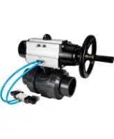 Кран шаровой DN.ru BV4242E-FP-GRM-ISO Дн50 Ру10 полнопроходной, корпус - НПВХ, шар - НПВХ, уплотнение - EPDM, с пневмоприводом PA-DA-105-1 и пневмораспределителем 4V320-08 AC220V