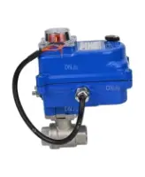Кран шаровой DN.ru BV3232P(2pc)-FP-T-ISO-H Ду20 Ру63 полнопроходной двухходовой, нержавеющая сталь 316, внутренняя резьба, уплотнение - PTFE, с электроприводом четвертьоборотным QT-N-003EM-O1-24VDC-У1 blue