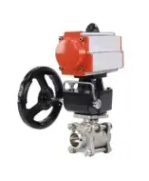 Кран шаровой DN.ru BV3232P(3pc)-FP-W-ISO-H Ду50 Ру40 полнопроходной двухходовой, корпус - нержавеющая сталь SS316, под приварку, уплотнение - PTFE, с пневмоприводом PA-DA-83 и ручным дублером MON2-450-T28-ISO