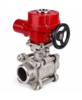 Кран шаровой DN.ru BV3232P(3pc)-FP-W-ISO-H WDVF Ду50 Ру40 полнопроходной, трехсоставной, корпус - нержавеющая сталь 316, уплотнение - PTFE, под приварку, с электроприводом DN.ru QT-EX-010M-O2-220VAC-У1, взрывозащищенным, с моментной муфтой и штурвалом