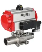 Кран шаровой DN.ru BV3232P(3pc)-FP-W-ISO-H LONG Ду80 Ру25 полнопроходной, корпус - нержавеющая сталь 316, уплотнение - PTFE, под приварку, с пневмоприводом DN.ru PA-SA-130 и пневмораспределителем 4M310-08 AC220V