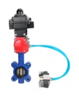 Затвор дисковый поворотный DN.ru WBV1616E-2W-Fb-H Ду50 Ру16 LUG корпус - чугун QT450, диск - чугун QT450, уплотнение - EPDM, с пневмоприводом DN.ru PA-DA-065, пневмораспределителем 4V320-08 AC220V и БКВ APL-410N EX