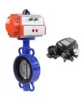 Затвор дисковый поворотный DN.ru WBV1432N-2W-Fb-H Ду100 Ру16, корпус - чугун GGG50, диск - нержавеющая сталь 316L, уплотнение - NBR, с пневмоприводом PA-SA-130 и с электропневматическим поворотным позиционером YT-1000RSN без обратной связи