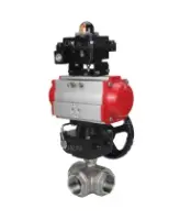 Кран шаровой DN.ru BV3232P(4pc)-SP-3WL-T-ISO-H Ду80 Ру40 стандартнопроходной трехходовой L-тип, нержавеющая сталь SS316, внутренняя резьба, уплотнение - PTFE, с пневмоприводом PA-DA-083, БКВ APL-410N EX и ручным дублером MON2-450-T28-ISO