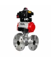 Кран шаровой DN.ru BV3232P(2pc)-FP-3WL-F-ISO-H Ду20 Ру16 HYMT, трехходовой L-тип, полнопроходной, фланцевый, корпус - нержавеющая сталь SS316, с пневмоприводом PA-DA-052, пневмораспределителем 4M310-08 24В NAMUR и БКВ APL-410N EX