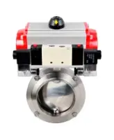 Затвор дисковый поворотный DN.ru WBV3131S-2W-W-H Ду80 Ру10 под приварку, пищевая нержавеющая сталь 304, уплотнение – Silicon, с пневмоприводом DN.ru PA-SA-083 и пневмораспределителем DN.ru 4V320-08 AC220V