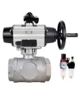 Кран шаровой DN.ru BV3232P(4pc)-SP-3WL-T-ISO-H WDVF Ду65 Ру40 стандартнопроходной, 3-ходовой L-тип, внутренняя резьба, нержавеющая сталь AISI 316, PTFE, с пневмоприводом PA-DA-105-1, пневмораспределителем 4M310-08 AC220V, БКВ APL-210N и БПВ AFC2000