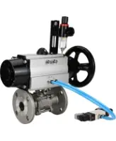 Кран шаровой DN.ru BV3131P(3pc)-FP-F-ISO-H Ду100 Ру16 полнопроходной трехсоставной, фланцевый, нержавеющая сталь 304, уплотнение - PTFE, 22х22, F10, WDVF, с пневмоприводом DN.ru PA-DA-105-1, пневмораспределителем 4V320-08 AC220V и БПВ AFC2000