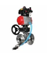 Кран шаровой DN.ru BV3232P(2pc)-FP-3WL-F-ISO-H Ду20 Ру16 HYMT, трехходовой L-тип, полнопроходной, фланцевый, нерж.сталь SS316, с пн.приводом PA-DA-052, пн.распредел 4V320-08 AC220V, ручн.дублером MON1-250-T26-ISO, БКВ APL-410N EX и БПВ AFC2000