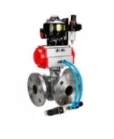 Кран шаровой DN.ru BV3232P(2pc)-FP-3WL-F-ISO-H Ду20 Ру16 HYMT, трехходовой L-тип, полнопроходной, фланцевый, корпус - нержавеющая сталь SS316, с пневмоприводом PA-DA-052, пневмораспределителем 4V320-08 AC220V, БКВ APL-510N EX и БПВ AFC2000