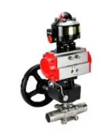 Кран шаровой DN.ru BV3232P(3pc)-FP-W-ISO-H LONG Ду65 Ру25 полнопроходной, корпус - нержавеющая сталь 316, уплотнение - PTFE, под приварку, с пневмоприводом DN.ru PA-DA-083, редуктором DN.ru MON2-450-T28-ISO и БКВ APL-510N EX