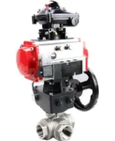 Кран шаровой DN.ru BV3232P(4pc)-SP-3WL-T-ISO-H Ду15 Ру63 стандартнопроходной трехходовой L-тип, нерж. сталь SS316, внутренняя резьба, PTFE, пн.приводом PA-DA-065, пн.распределителем 4M310-08 AC220V, БКВ APL-210N и ручным дублером MON1-250-T26-ISO