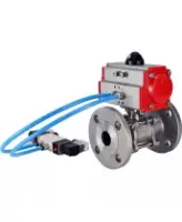 Кран шаровой DN.ru BV3232P(3pc)-FP-F-ISO-H Ду80 Ру40 фланцевый с ISO-фланцем, корпус - нержавеющая сталь 316, полнопроходной, уплотнение - PTFE, с пневмоприводом PA-SA-130, пневмораспределителем 4V320-08 AC220V