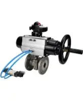 Кран шаровой DN.ru BV3232P(2pc)-FP-F-ISO-H Ду100 Ру16, полнопроходной фланцевый, нержавеющая сталь SS316, уплотнение - PTFE, с пневмоприводом PA-DA-105-1 двойного действия, с пневмораспределителем 4V320-08 AC220V, с БКВ APL-210N