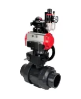 Кран шаровой DN.ru BV4242E-FP-GRM-ISO Дн50 Ру10 полнопроходной, корпус - НПВХ, шар - НПВХ, уплотнение - EPDM, с пневмоприводом PA-DA-052, пневмораспределителем 4M310-08 AC220V, ручным дублером MON1-250-T26-ISO, БКВ APL-210N и БПВ AFC2000