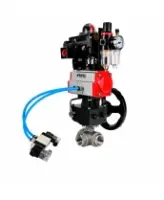 Кран шаровой DN.ru BV3232P(4pc)-SP-3WT-T-ISO-H WDVF Ду25 Ру63 стандартнопроходной, 3-ходовой Т-тип, внутренняя резьба, с пневмоприводом PA-DA-065, пневмораспределителем 4V320-08 AC220V, БКВ APL-410N EX, БПВ AFC2000 и ручным дублером MON1-250-T26-ISO