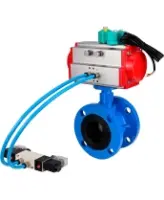 Затвор дисковый поворотный DN.ru WBV1313E-2W-F-H Ду100 Ру16, корпус - чугун GGG40, диск - чугун GGG40, уплотнение - EPDM, с пневмоприводом PA-DA-105, пневмораспределителем 4M320-08 AC220V и магнитным переключателем ALS200D