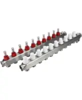Коллекторная группа DN.ru GC2-31-10 1″ Ду25 Ру10 отводов — 10, в сборе с расходомерами и терморегулирующими клапанами, дренажным краном и воздухоотводчиком, с заглушками, без переходников, корпус - нержавеющая сталь AISI 304
