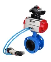 Затвор дисковый поворотный DN.ru WBV1313E-2W-F-H Ду100 Ру16 фланцевый, корпус - чугун GGG40, диск - чугун GGG40, уплотнение - EPDM, с пневмоприводом DN.ru PA-DA-105, пневмораспределителем DN.ru 4V320-08 AC220V и БКВ DN.ru APL-210N