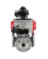 Кран шаровой DN.ru BV3232P(4pc)-FP-3WL-F Ду80 Ру16 полнопроходной трехходовой, фланцевый, корпус - нержавеющая сталь SS316, с пневмоприводом DN.ru PA-SA-140 с возвратными пружинами, пневмораспределителем 4M310-08 AC220V и БКВ APL-210N