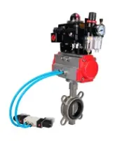 Затвор дисковый поворотный DN.ru WBV3131N-2W-Fb-H Ду65 Ру16, корпус - нержавеющая сталь 304, диск - нержавеющая сталь 304, уплотнение - NBR, с пневмоприводом PA-DA-065, пневмораспределителем 4M320-08 AC220V, БКВ APL-410N EX и БПВ AFC2000