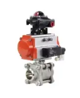 Кран шаровой DN.ru BV3232P(3pc)-FP-W-ISO-H Ду80 Ру25 полнопроходной двухходовой, корпус - нержавеющая сталь SS316, под приварку, уплотнение - PTFE, с пневмоприводом PA-SA-130, пневмораспределителем 4M310-08 220В NAMUR и БКВ APL-210N