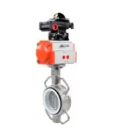 Затвор дисковый поворотный DN.ru WBV3432P-2W-Fb-H Ду150 Ру16, корпус - углеродистая сталь WCB, диск - нержавеющая сталь 316L, уплотнение - PTFE, с пневмоприводом DN.ru PA-DA-130, БКВ APL-410N EX