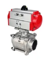 Кран шаровой DN.ru BV3232P(3pc)-FP-W-ISO-H WDVF Ду40 Ру40 полнопроходной, трехсоставной, корпус - нержавеющая сталь 316, уплотнение - PTFE, под приварку, с пневмоприводом PA-DA-065