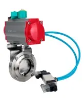 Затвор дисковый поворотный DN.ru WBV3131S-2W-W-H Ду80 Ру10, под приварку, пищевая нержавеющая сталь 304, уплотнение - Silicon, с пневмоприводом PA-DA-052, пневмораспределителем 4M320-08 AC220V и магнитным переключателем ALS200D