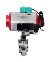 Затвор дисковый поворотный DN.ru WBV3131S-2W-W-H Ду80 Ру10 под приварку, корпус - пищевая нержавеющая сталь 304, уплотнение - Silicon, с пневмоприводом PA-SA-083, пневмораспределителем 4V320-08 AC220V и магнитным переключателем ALS200D