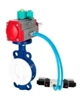 Затвор дисковый поворотный DN.ru WBV3434Pf-2W-Fb-R Ду200 Ру16 корпус - углеродистая сталь WCB, диск - углеродистая сталь WCB, футерованный PTFE, уплотнение - PTFE, с PA-DA-105, 4V320-08 AC220V и ALS200D