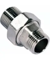 Соединение разъемное (американка) DN.ru А-304-НР-НР-PTFE 1 1/2″ Ду40 Ру20 с уплотнением под гайкой по плоскости, корпус - нержавеющая сталь AISI 304, присоединение - наружная/наружная резьба, тип резьбы - BSPT