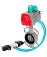 Затвор дисковый поворотный DN.ru WBV3131N-2W-Fb-H Ду65 Ру16, корпус - нержавеющая сталь 304, диск - нержавеющая сталь 304, уплотнение - NBR, с пневмоприводом PA-DA-065, пневмораспределителем 4M320-08 AC220V и магнитным переключателем ALS200D