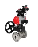Кран шаровой DN.ru BV3131P(3pc)-FP-F-ISO-H Ду15 Ру40, трехсоставной полнопроходной фланцевый, нержавеющая сталь SS304, PTFE, с пневмоприводом PA-DA-052, пн.распределителем 4M310-08 DC24V, БКВ APL-210N, ручным дублером MON1-250-T26-ISO, с БПВ AFC2000