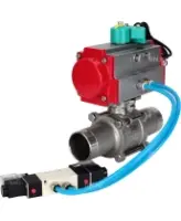 Кран шаровой DN.ru BV3232P(3pc)-FP-W-ISO-H LONG Ду80 Ру25 полнопроходной, корпус - нержавеющая сталь 316, уплотнение - PTFE, под приварку, с пневмоприводом PA-DA-083, пневмораспределителем 4V320-08 AC220V и магнитным переключателем ALS200D