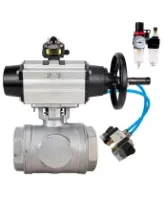 Кран шаровой DN.ru BV3232P(4pc)-SP-3WL-T-ISO-H WDVF Ду65 Ру40 стандартнопроходной, 3-ходовой L-тип, внутренняя резьба, нержавеющая сталь AISI 316, PTFE, с пневмоприводом PA-DA-105-1, пневмораспределителем 4V320-08 AC220V, БКВ APL-510N EX и БПВ AFC2000