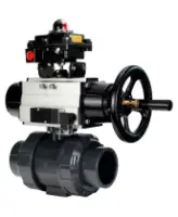 Кран шаровой DN.ru BV4242E-FP-GRM-ISO Дн50 Ру10 полнопроходной, корпус - НПВХ, шар - НПВХ, уплотнение - EPDM, с пневмоприводом PA-DA-105-1, пневмораспределителем 4M310-08 AC220V и БКВ APL-410N EX