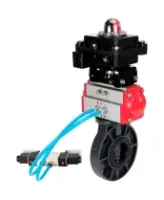 Затвор дисковый поворотный DN.ru WBV4242E-2W-Fb-ISO Дн80 Ру10 межфланцевый, корпус - НПВХ, диск - НПВХ, уплотнение - EPDM, с пневмоприводом PA-SA-083, пневмораспределителем 4V320-08 AC220V и БКВ APL-410N EX