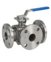 Кран шаровой DN.ru BV3232P(2pc)-FP-3WL-F-ISO-H Ду20 Ру16 HYMT, трехходовой L-тип, полнопроходной, фланцевый, материал корпуса - нержавеющая сталь SS316, с ISO фланцем и рукояткой