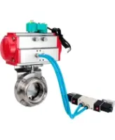 Затвор дисковый поворотный DN.ru WBV3131S-2W-T-H Ду65 Ру10, резьбовой, пищевая нержавеющая сталь 304, уплотнение - Silicon, с пневмоприводом PA-SA-083, пневмораспределителем 4M320-08 AC220V и магнитным переключателем ALS200D