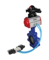 Затвор дисковый поворотный DN.ru WBV1631N-2W-Fb-H Ду150 Ру16 LUG корпус - чугун QT450, диск - нержавеющая сталь 304, уплотнение - NBR, с пневмоприводом DN.ru PA-SA-160, пневмораспределителем 4V320-08 AC220V и БКВ APL-210N