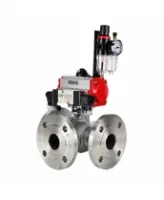 Кран шаровой DN.ru BV3232P(2pc)-FP-3WL-F-ISO-H Ду20 Ру16 HYMT трехходовой L-тип, полнопроходной, фланцевый, корпус - нержавеющая сталь AISI316, с пневмоприводом PA-DA-052, пневмораспределителем 4M320-08 AC220V и БПВ AFC2000
