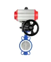 Затвор дисковый поворотный DN.ru WBV3432P-2W-Fb-H Ду150 Ру16, корпус - углеродистая сталь WCB, диск - нержавеющая сталь 316L, уплотнение - PTFE, с пневмоприводом PA-DA-130, с пневмораспределителем 4V320-08 AC220V, с ручным дублером MON3-700-T38-ISO